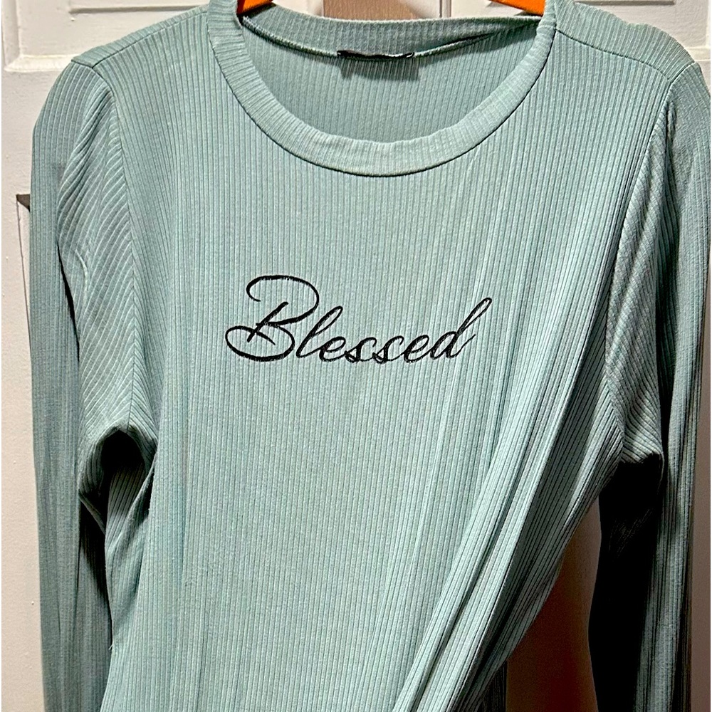 Fashion Nova mint green “Blessed” knit maxi/shirt size XL